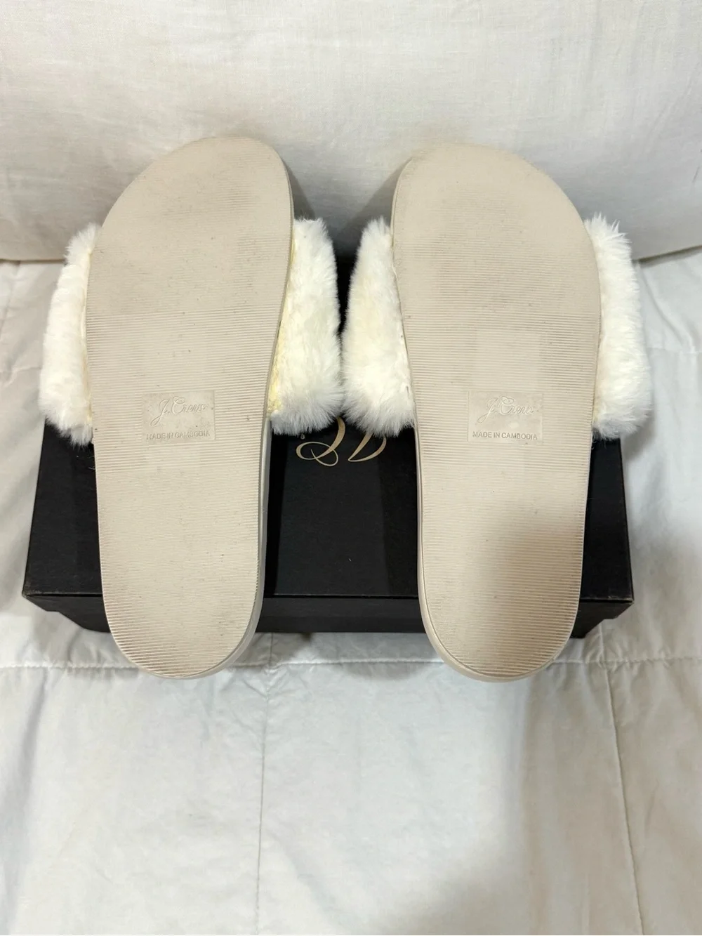 J. Crew Cream Pacific Fluffy-Strap Slide Sandals/Slippers BA189
